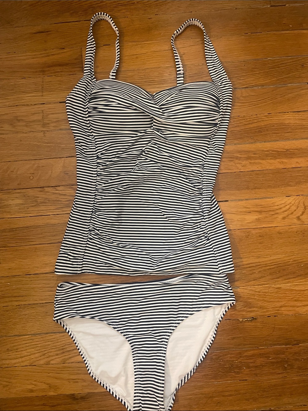 Striped navy & White Tankini Swim Set - Women